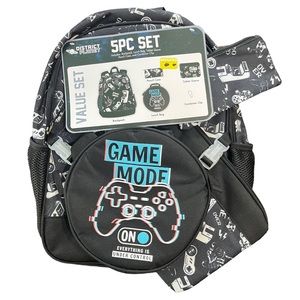NWT 5pc Game Mode Backpack lunch bag Tablet holder pencil case carabiner clip!